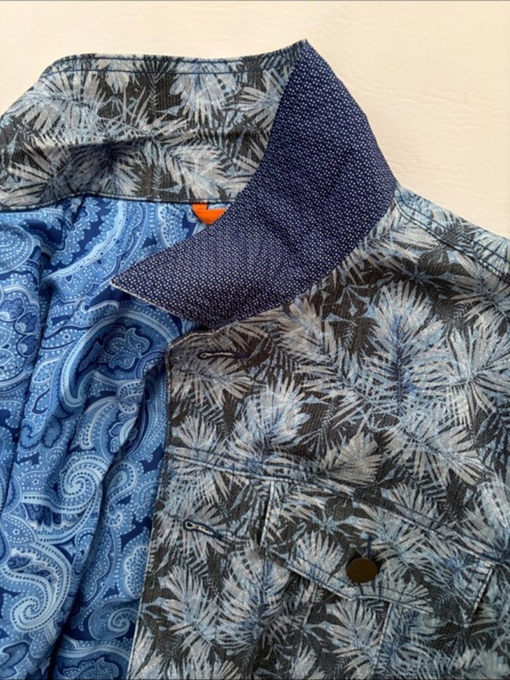 Tallia Sport Men's Blue Leaf Trucker Jacket Cotton Stretch size Large - Picture 15 of 16